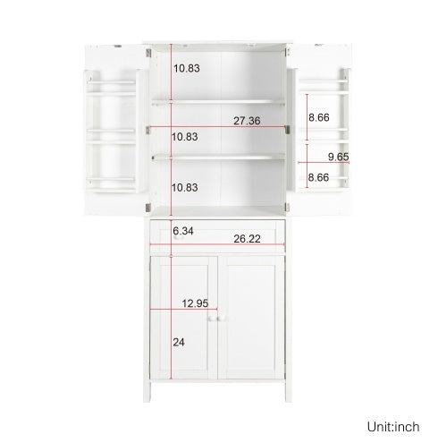 Kitchen Pantry, Storage Cabinet , Kitchen Cabinet , Drawer And Adjustable Shelves, For Kitchen, Dining Room, White