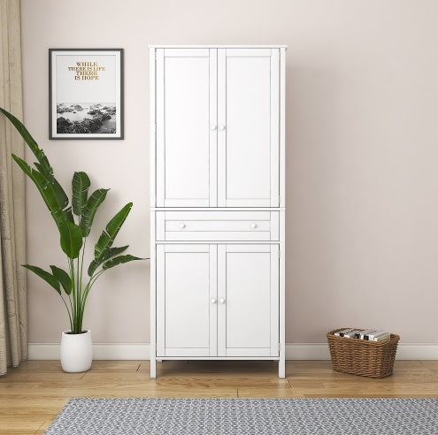 Kitchen Pantry, Storage Cabinet , Kitchen Cabinet , Drawer And Adjustable Shelves, For Kitchen, Dining Room, White