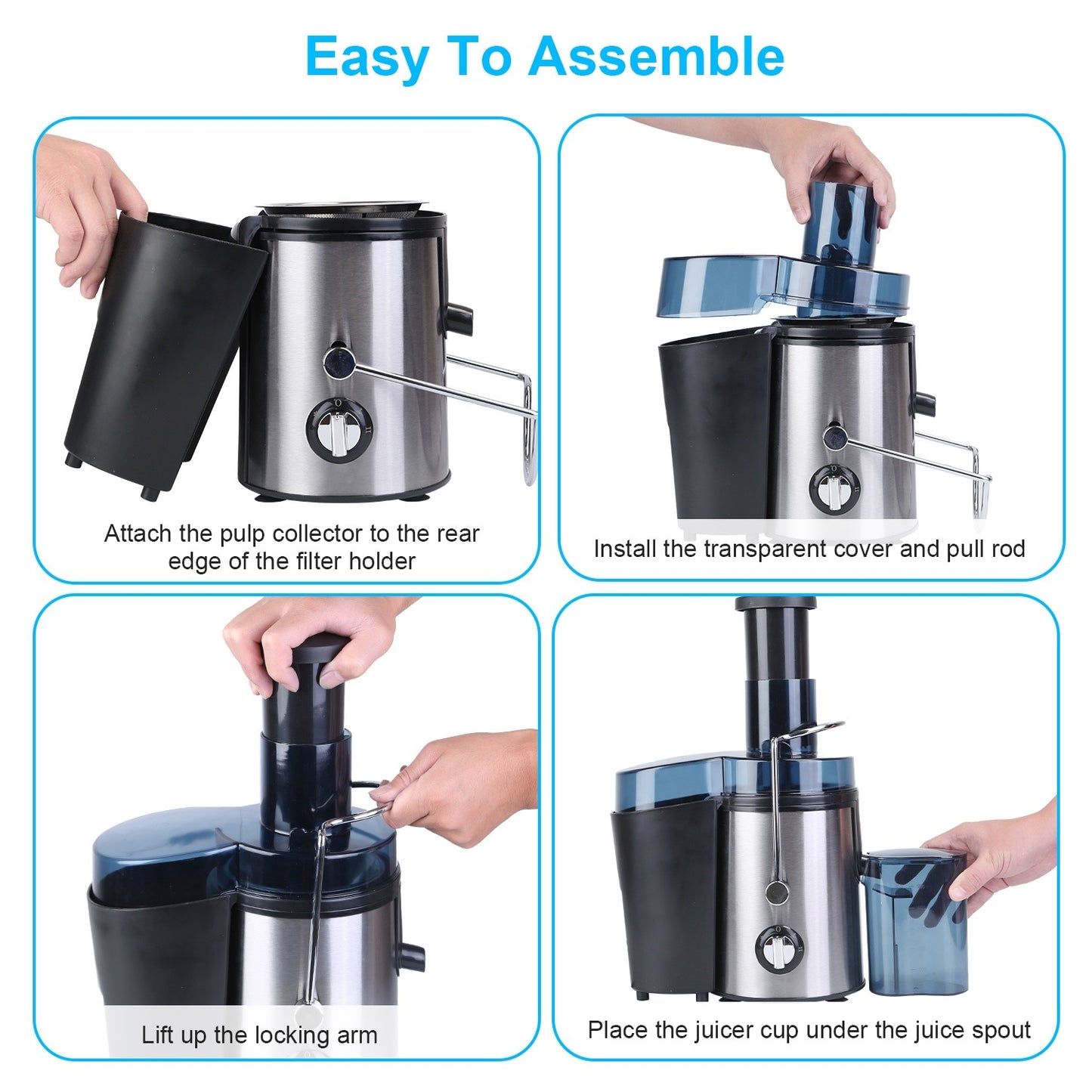 Juicer Juice Extractor With 2 Speeds 2.6in Wide Feed Chute 17Oz Juicer Cup 54Oz Pulp Collector Electric Juicer For Fruits Vegetables