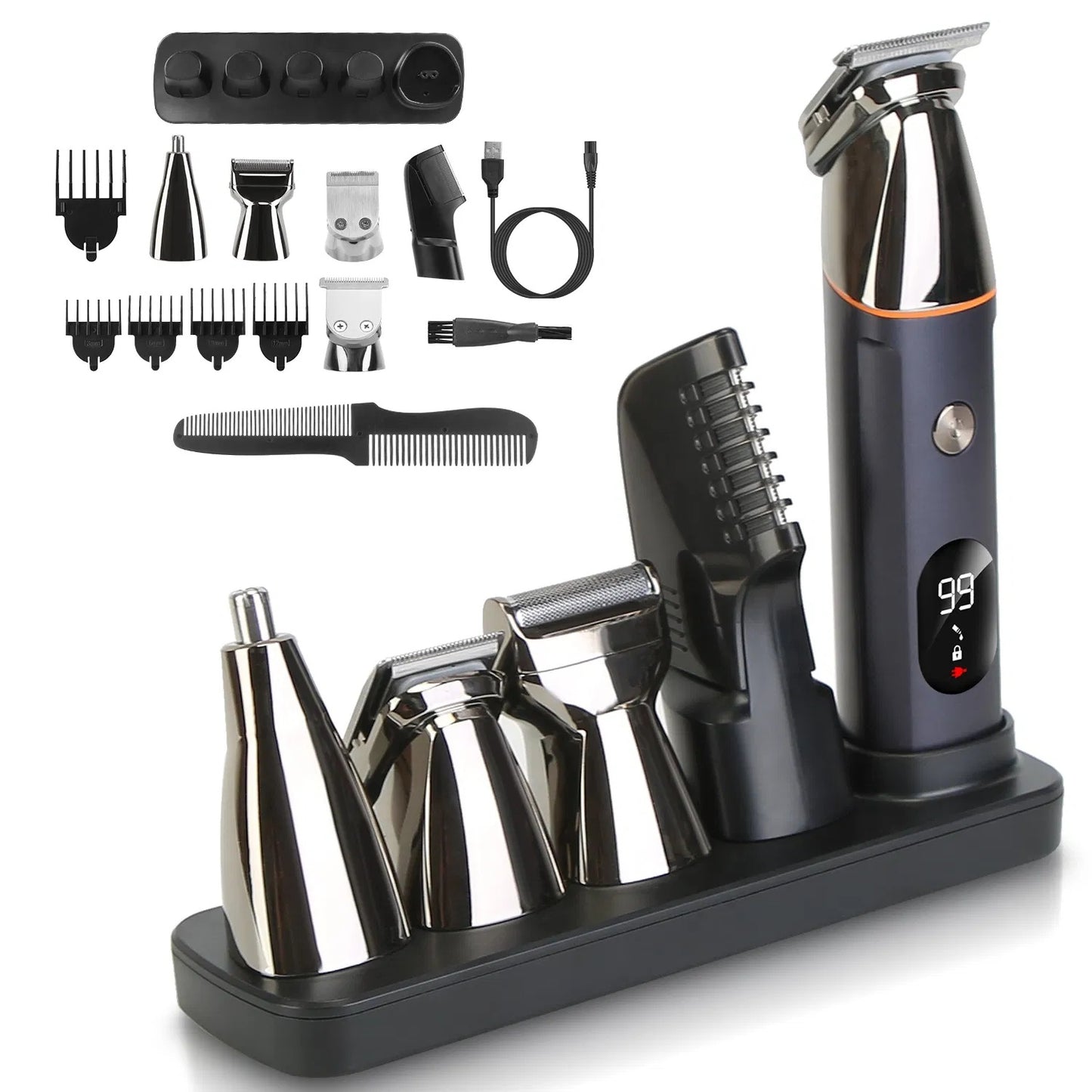 All In One Beard Trimmer For Men With 5 Trimmer Heads IPX5 Waterproof Electric Razor For Face Nose Body Beard Cordless Hair Shaver Clipper Grooming Kit For Men Husband Father