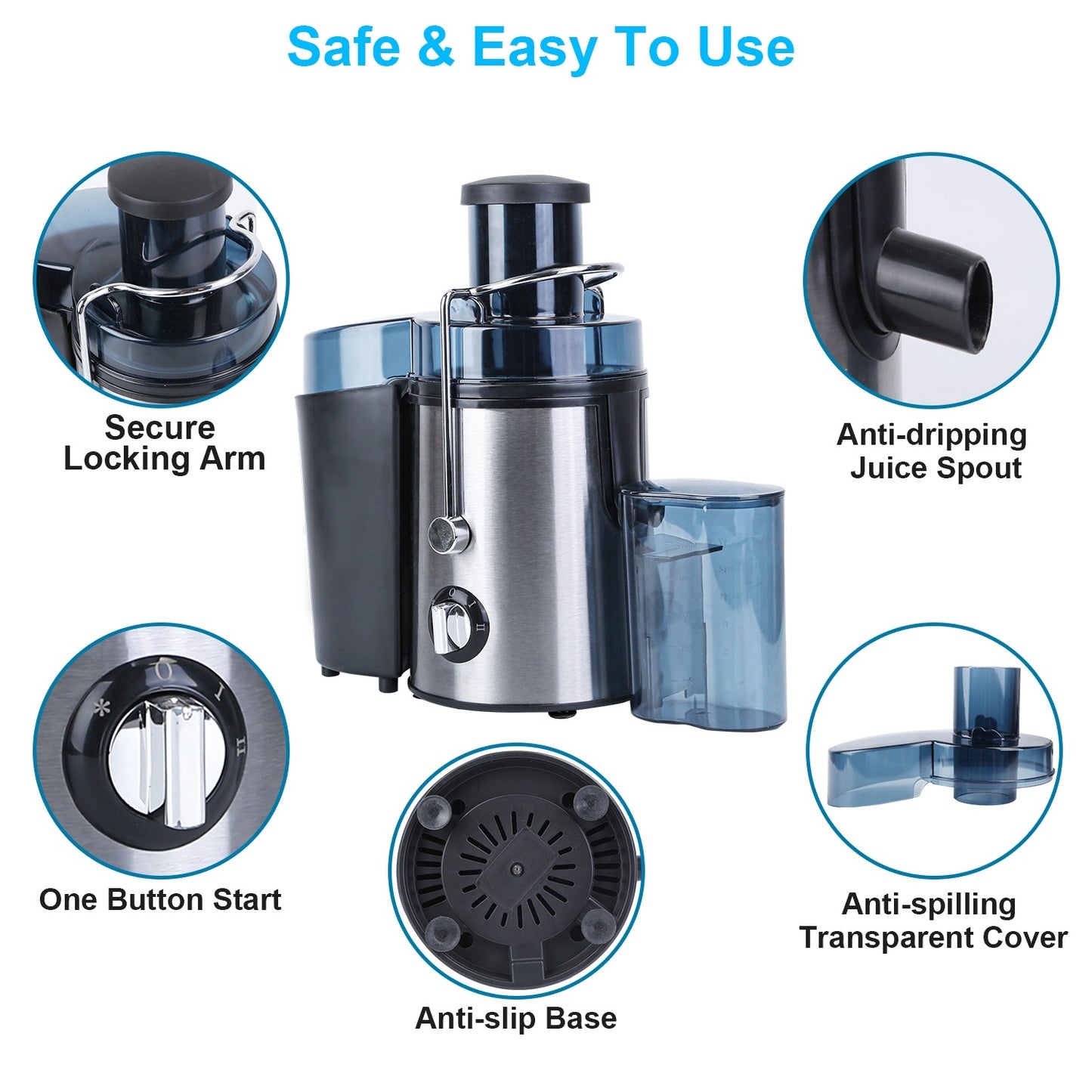 Juicer Juice Extractor With 2 Speeds 2.6in Wide Feed Chute 17Oz Juicer Cup 54Oz Pulp Collector Electric Juicer For Fruits Vegetables