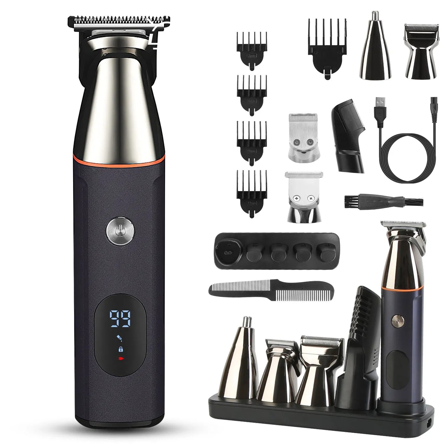 All In One Beard Trimmer For Men With 5 Trimmer Heads IPX5 Waterproof Electric Razor For Face Nose Body Beard Cordless Hair Shaver Clipper Grooming Kit For Men Husband Father