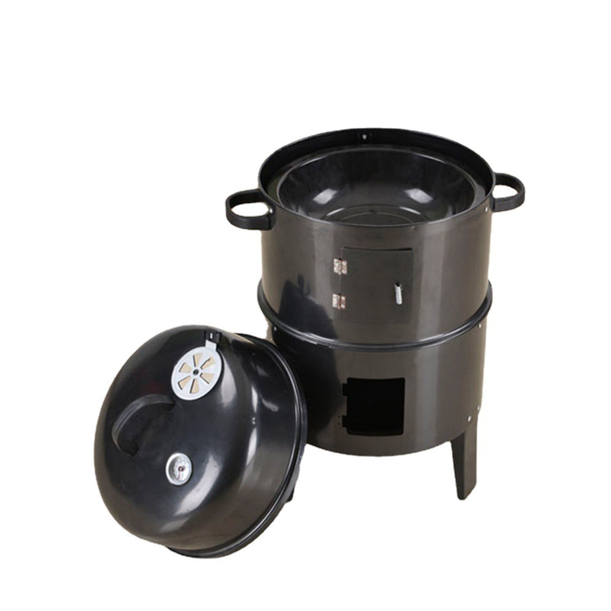Double Layer Smokeless BBQ Grill & Braising Oven - Vertical Charcoal Smoker For Effortless, Healthy Outdoor Cooking With Minimal Grease Smoke