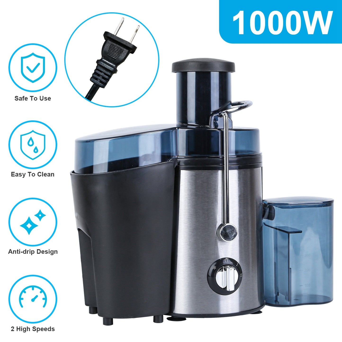 Juicer Juice Extractor With 2 Speeds 2.6in Wide Feed Chute 17Oz Juicer Cup 54Oz Pulp Collector Electric Juicer For Fruits Vegetables