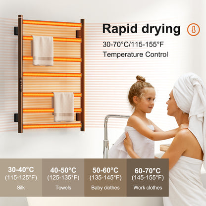 SIOYIE Towel Warmer Bathroom Wall Mounted 6 Bars Electric Towel Drying, 150 W 500 800 MM Heated Towel Rack With Intelligent Touch Screen Timer And Temperature Control Black Left