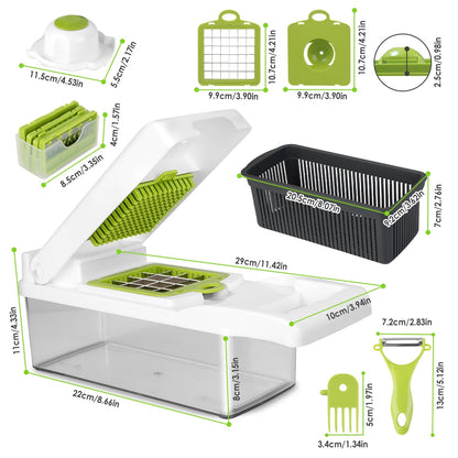 1Set 12 In 1 Vegetable Chopper With Container Kitchen Food Slicer Dicer Grater Peeler Egg Separator Hand Protector For Onion Salad Potato