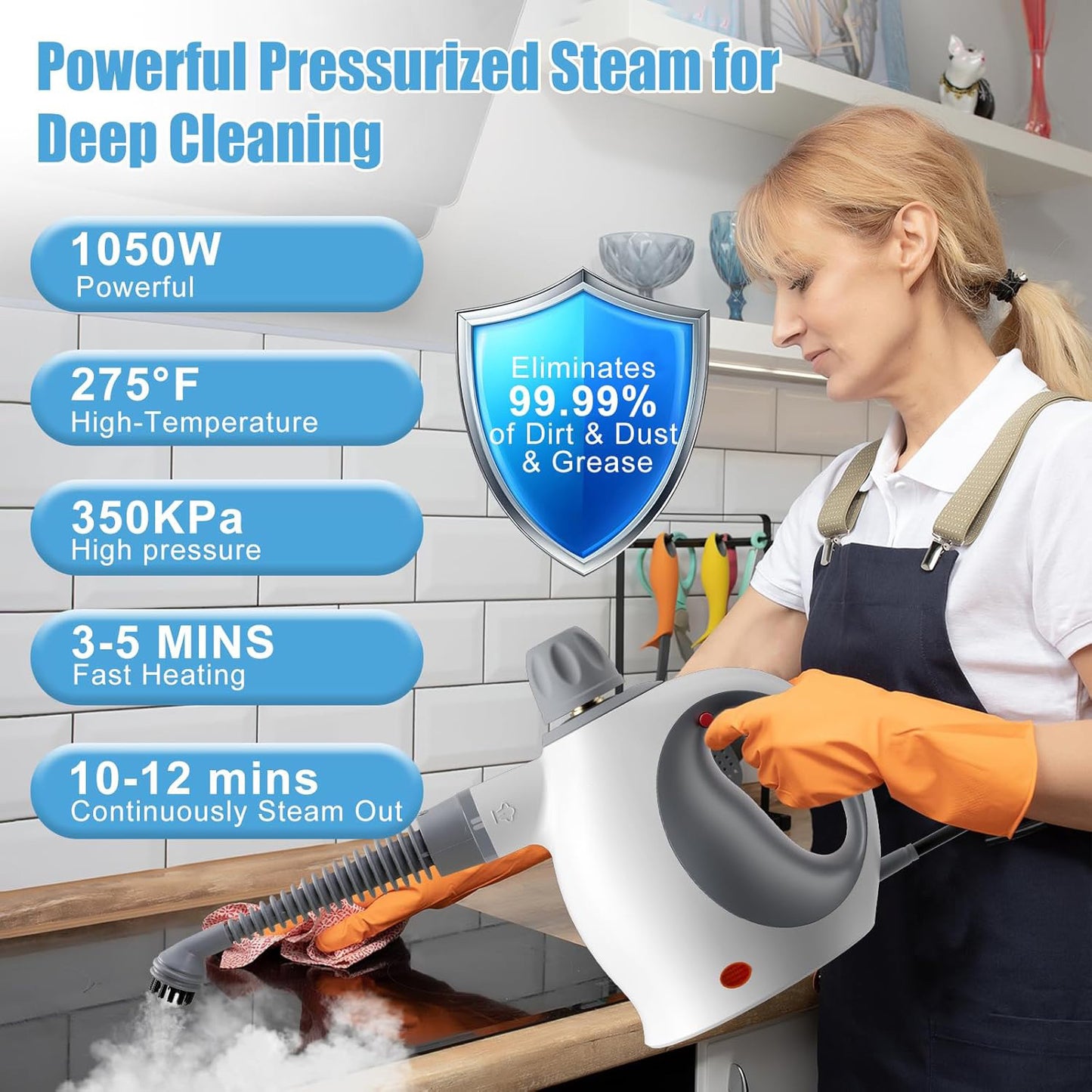 Handheld Steam Cleaner With Safety Lock, 500 Ml Large Water Tank 12 Piece Accessory Set Deep Cleaning Multiple Surfaces For Kitchen, Bathroom, Car,  OffWhite