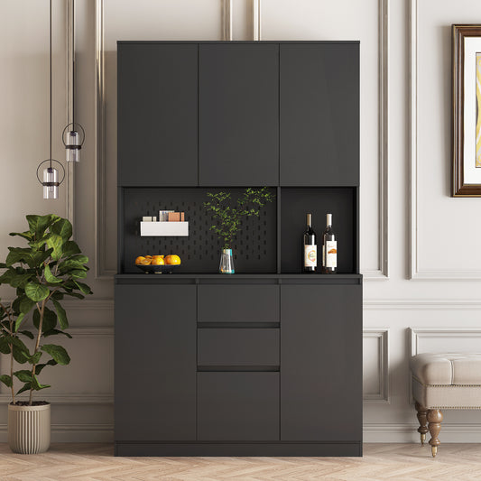 Kitchen Pantry Cabinet Cupboard With 6 Doors,3 Shelves And 2 Drawer