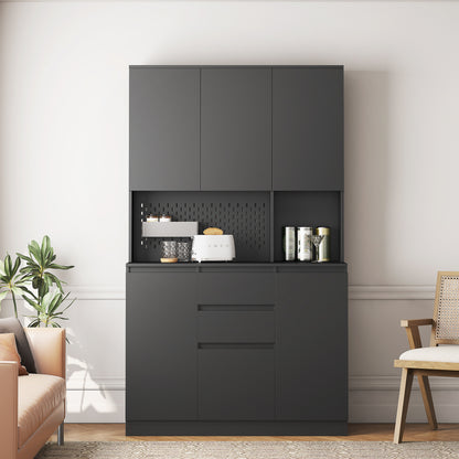 Kitchen Pantry Cabinet Cupboard With 6 Doors,3 Shelves And 2 Drawer