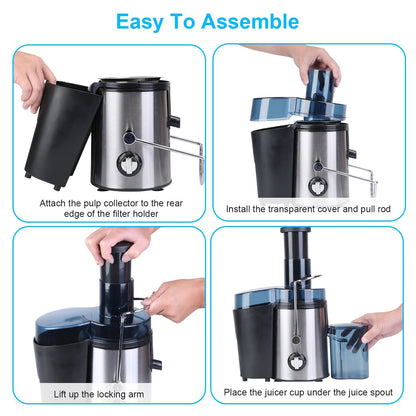 Juicer Juice Extractor With 2 Speeds 2.6in Wide Feed Chute 17Oz Juicer Cup 54Oz Pulp Collector Electric Juicer For Fruits Vegetables