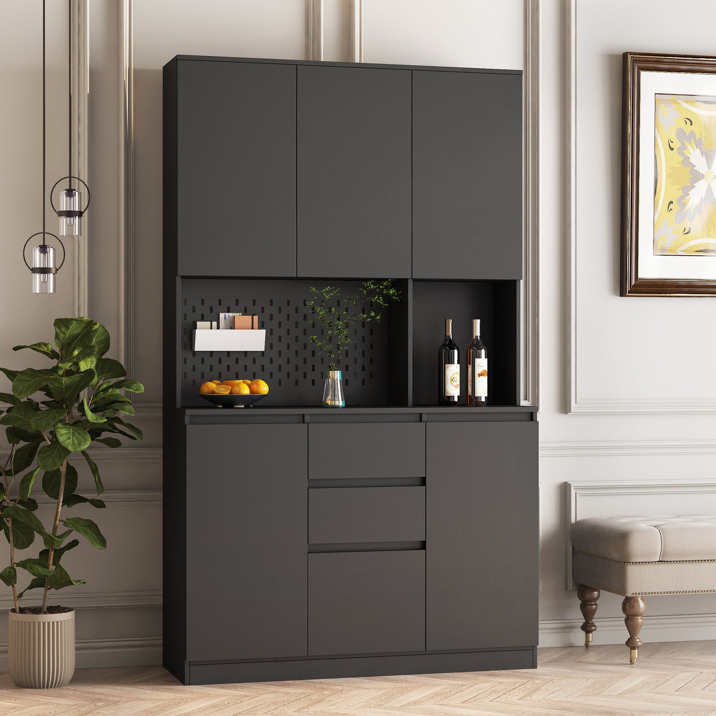 Kitchen Pantry Cabinet Cupboard With 6 Doors,3 Shelves And 2 Drawer