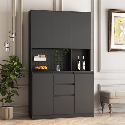 Kitchen Pantry Cabinet Cupboard With 6 Doors,3 Shelves And 2 Drawer