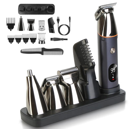 All In One Beard Trimmer For Men With 5 Trimmer Heads IPX5 Waterproof Electric Razor For Face Nose Body Beard Cordless Hair Shaver Clipper Grooming Kit For Men Husband Father
