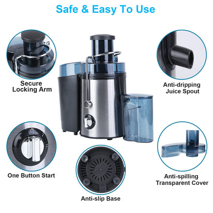 Juicer Juice Extractor With 2 Speeds 2.6in Wide Feed Chute 17Oz Juicer Cup 54Oz Pulp Collector Electric Juicer For Fruits Vegetables