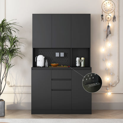 Kitchen Pantry Cabinet Cupboard With 6 Doors,3 Shelves And 2 Drawer