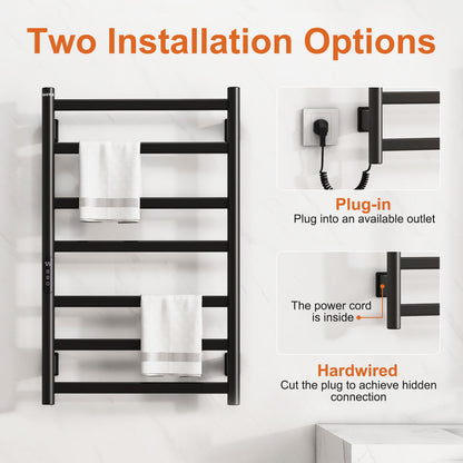 SIOYIE Towel Warmer Bathroom Wall Mounted 6 Bars Electric Towel Drying, 150 W 500 800 MM Heated Towel Rack With Intelligent Touch Screen Timer And Temperature Control Black Left