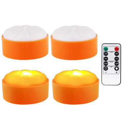 4 Pack Halloween LED Pumpkin Lights Battery Operated Halloween Decoration Lights With 2 Light Modes 4 Timer Setting Remorte Control For Party Pumpkin Decor