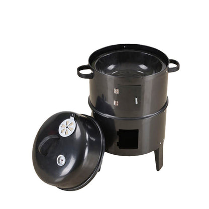 Double Layer Smokeless BBQ Grill & Braising Oven - Vertical Charcoal Smoker For Effortless, Healthy Outdoor Cooking With Minimal Grease Smoke