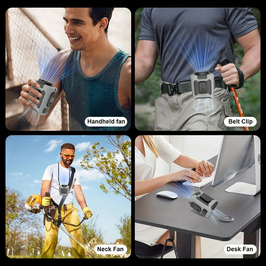 10000mAh Portable Waist Fan, Clip On Wearable Belt Personal Fan, Rechargeable Battery Powered, With 5 Speed Levels And A Flashlight, Suitable For Outdoor Camping And Traveling Gray
